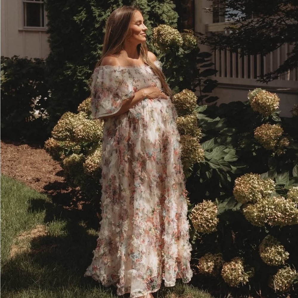 Ivy City Co Florentina Ever Dress maxi tulle cream floral garden party Small - Picture 10 of 11